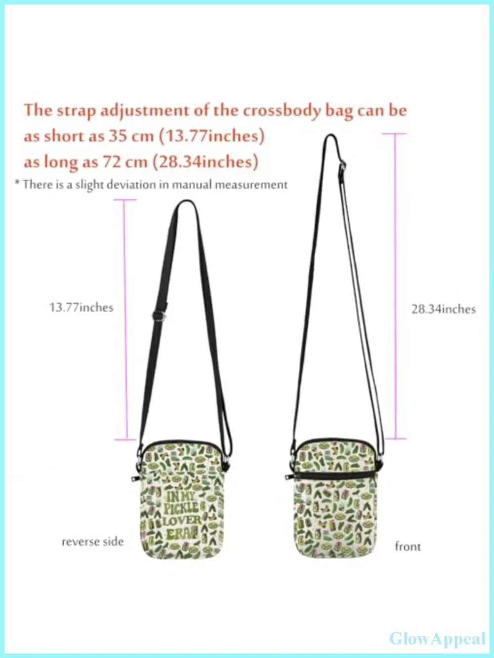 Pickle Crossbody Bag Cotton Messenger Gift for Gherkin Cucumber Lovers
